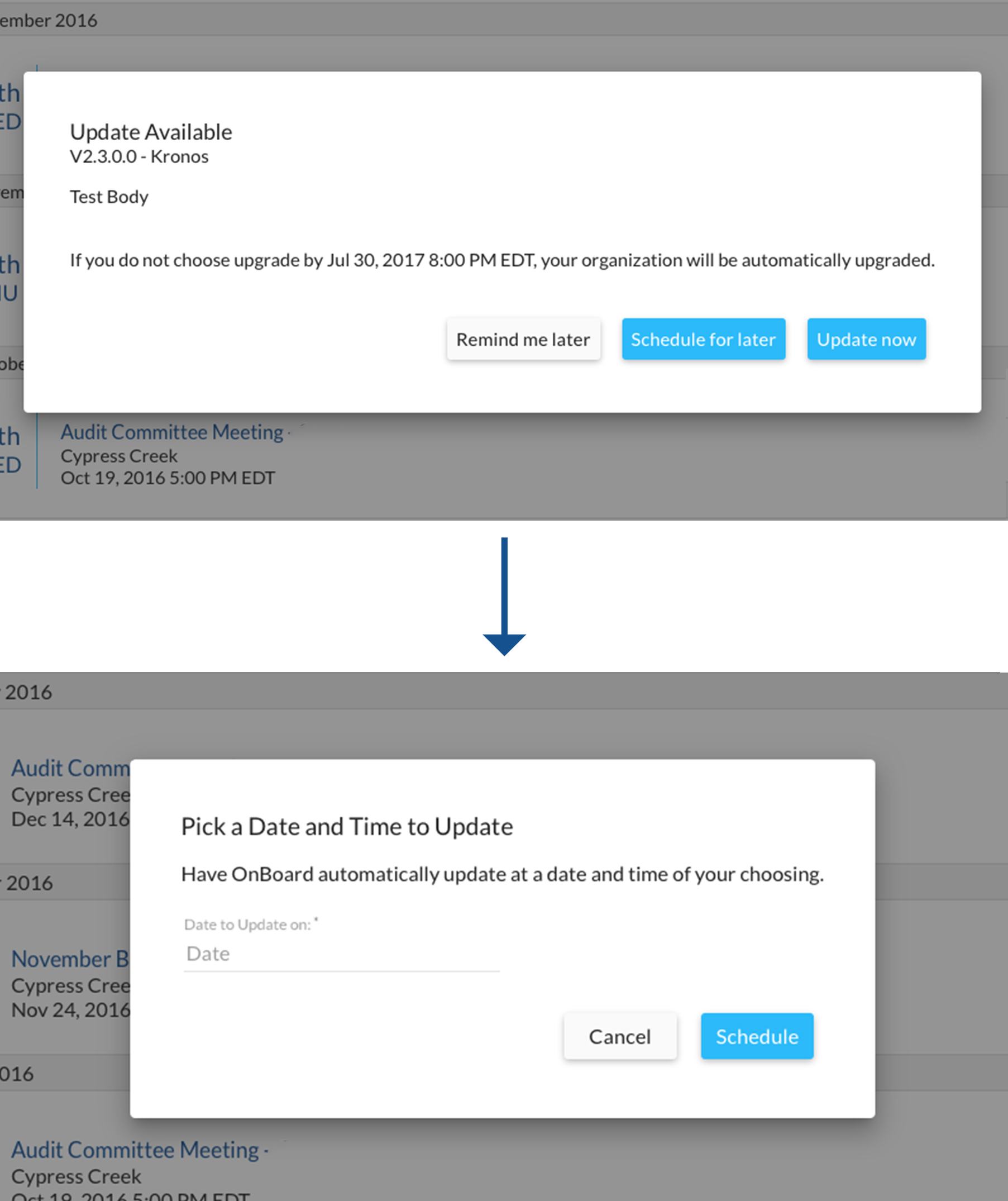 OnBoard Customer Scheduled Updates